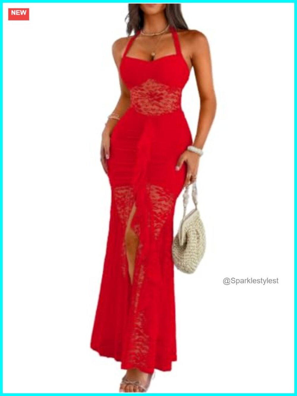 Women's Lace Bodycon Maxi Dress Halter Slit Mermaid Prom Wedding